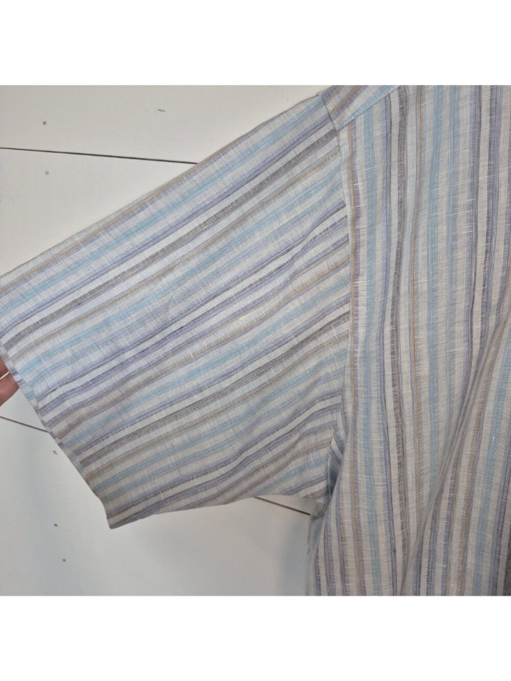 Jos A Bank Men's Striped 100% Linen Button down Short Sleeve Shirt - Picture 2 of 5